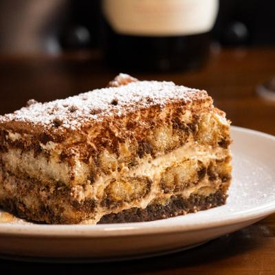 Tiramisu, plated and served.