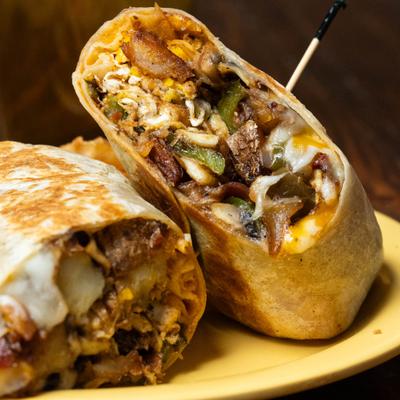 Cluckers Farmhouse Burrito, close-up.