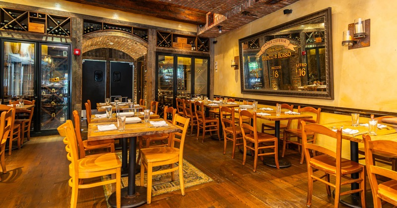 Interior, chairs and tables ready for guests