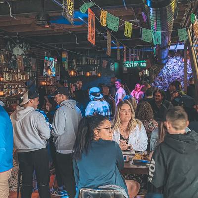 Interior, crowd in the bar area