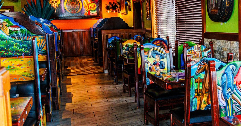 Interior, seating place with colorful chairs