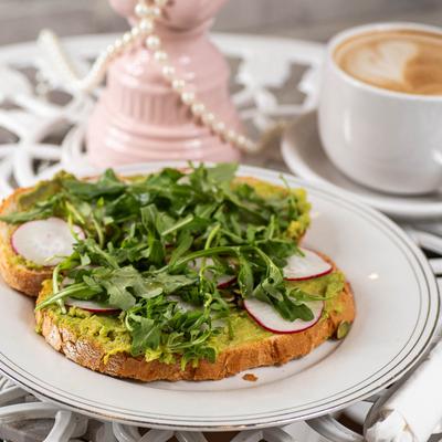 Avocado toast and coffee latte.