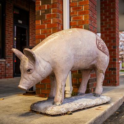 Exterior, pig statue.