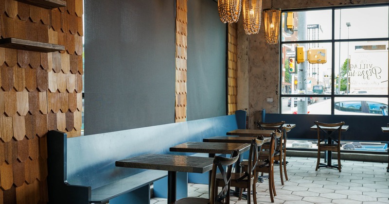 Interior, bench seating, tables and chairs