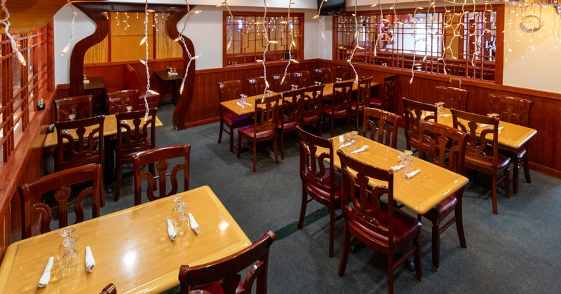 Interior, dining area with tables and chairs