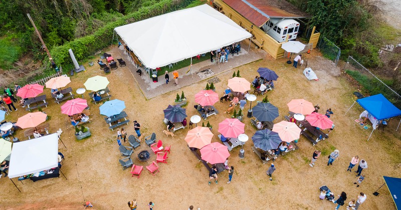 Exterior, patio, aerial shoot