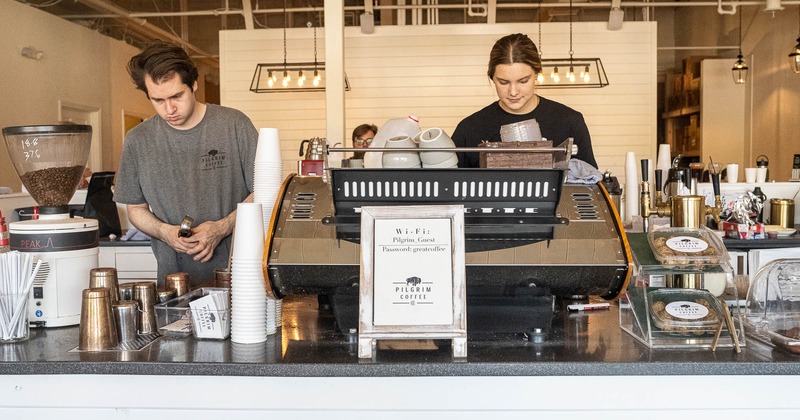 Staff behind counter