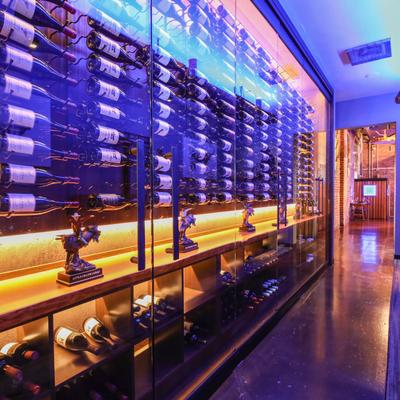 Floor-to-ceiling glass wine showcase