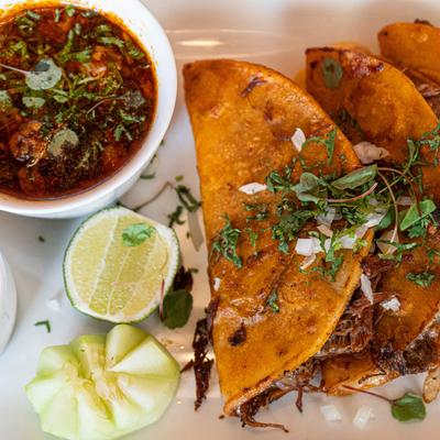Beef birria tacos.