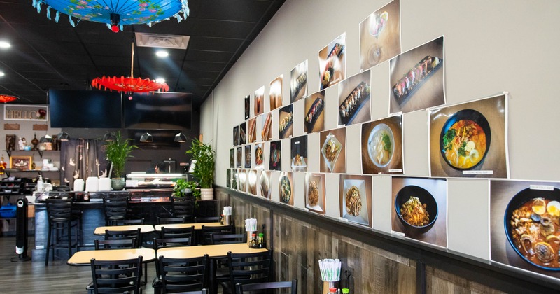Interior, tables with chairs near the wall