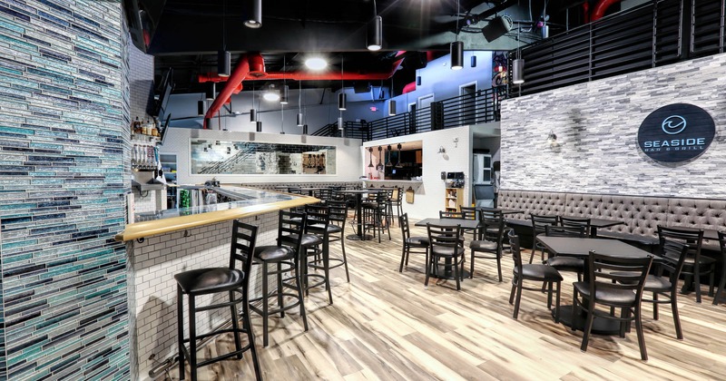 Interior, downstairs, bar area and seating area