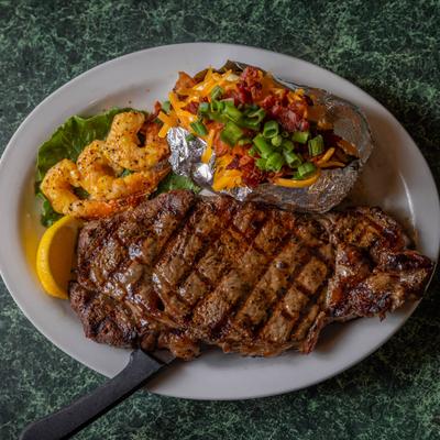 Grilled steak and shrimp.