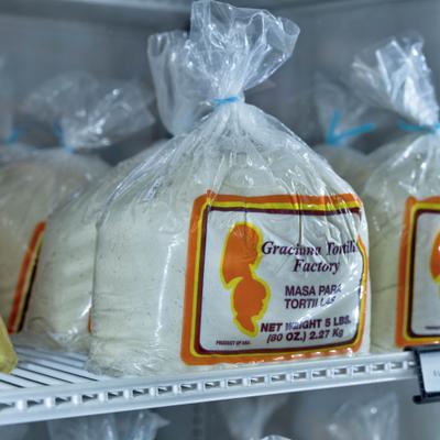 Masa bags on a shelf.