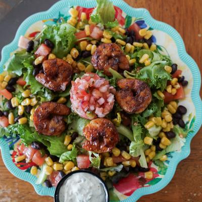 Blackened Shrimp Salad, top view.