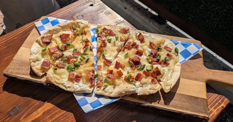 Classic Flatbread with sour cream, onions, and bacon