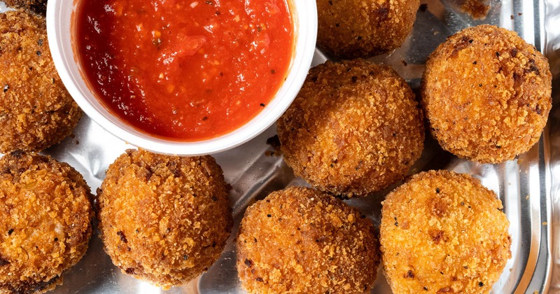 Mac and Cheese Balls, with marinara sauce