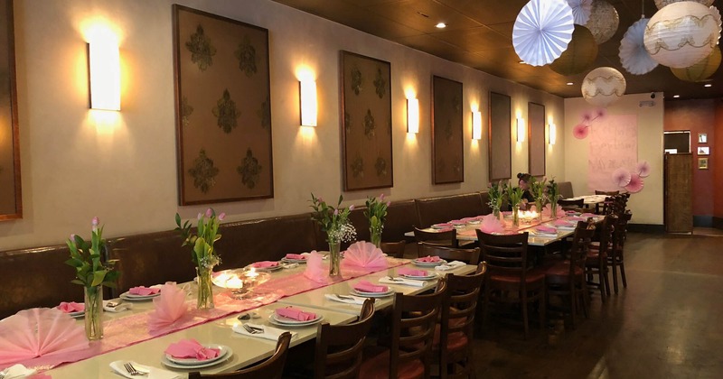 Dining area, set tables ready for guests