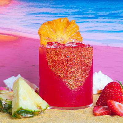 Strawberry sunset cocktail, side view.