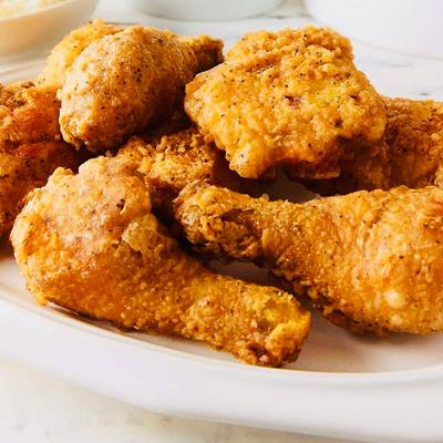 Platter of fried chicken.