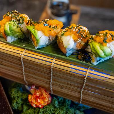 Sushi rolls, group shot.