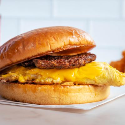 Turkey bacon breakfast sandwich.