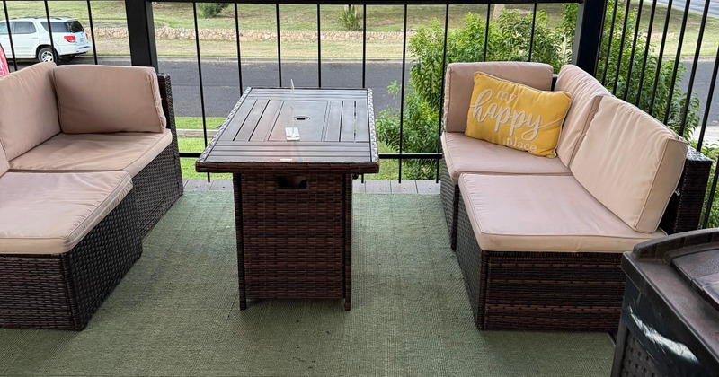 Wooden table for six guests, close up