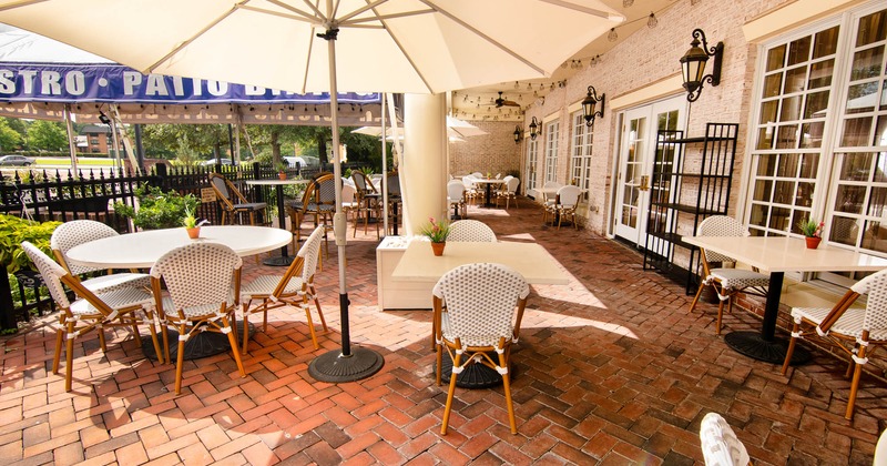 Exterior, seating area, parasols