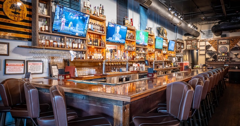 Interior, bar and bar stools