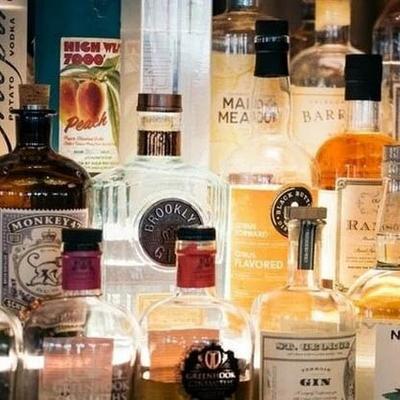 A collection of various liquor bottles.