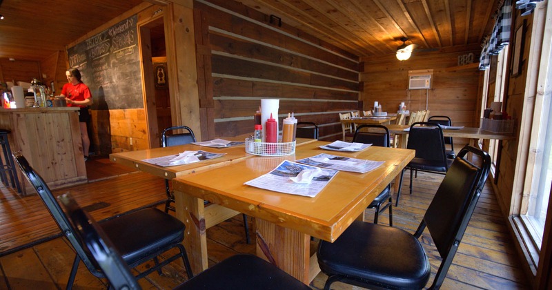 Interior, dining tables and seating, order counter