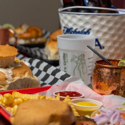 Various food and drinks.