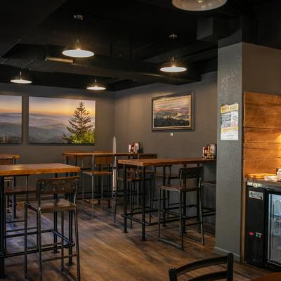 The interior, tables and chairs.