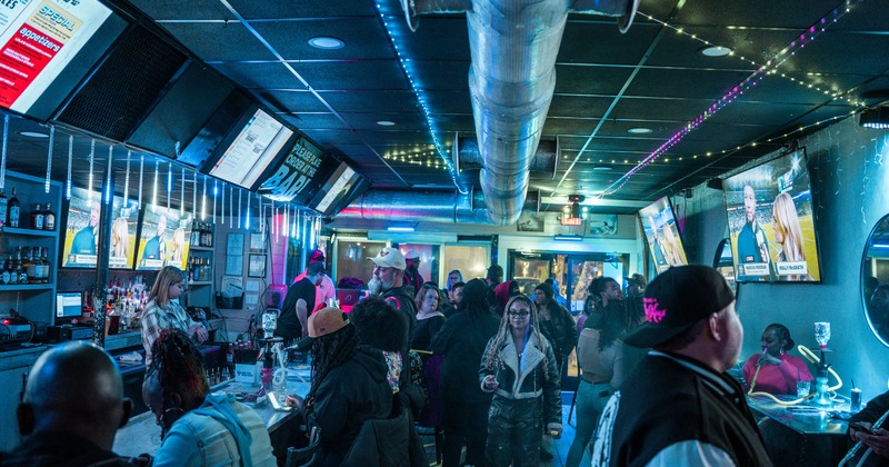 Interior, wide view to party