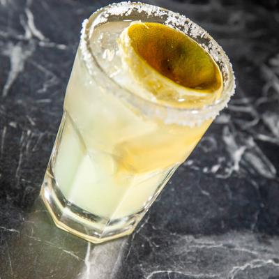 Margarita on the rocks with a salty rim.