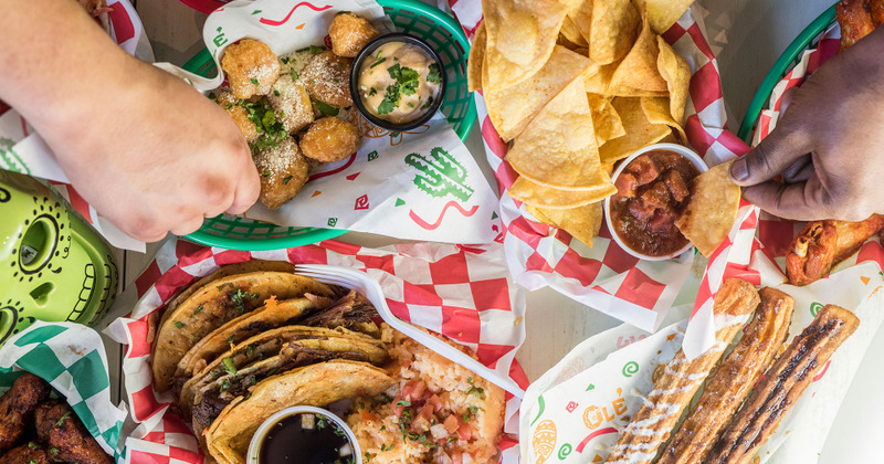 Numerous dishes served, top view