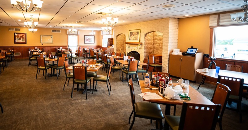 Interior dining area, chandeliers