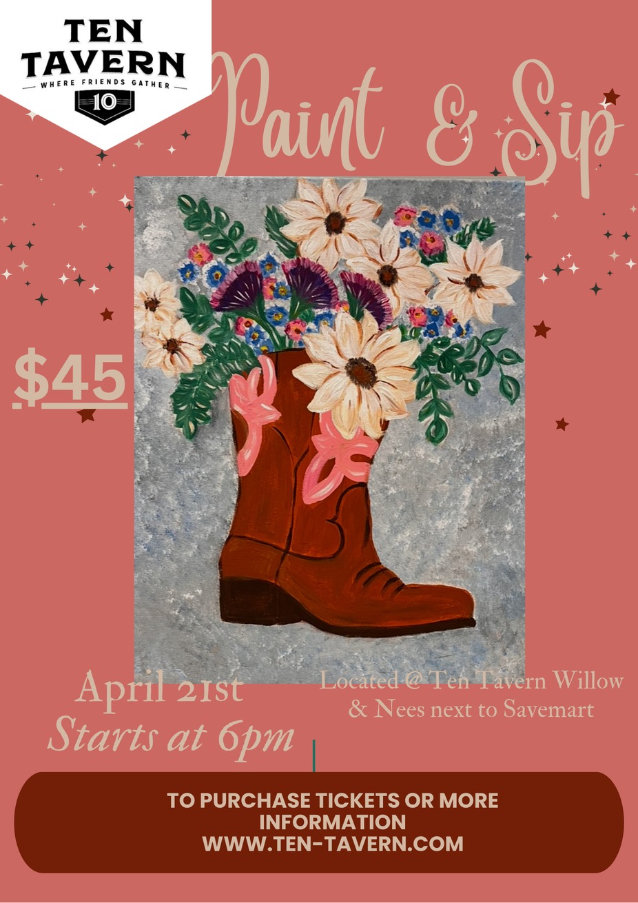 🤠 Clovis Rodeo Paint & Sip at Ten Tavern! 🎨🌸 event photo