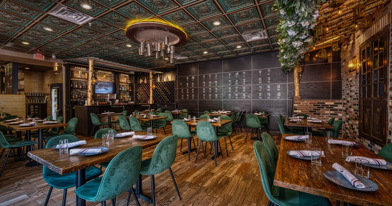 Interior, wide view, dining area