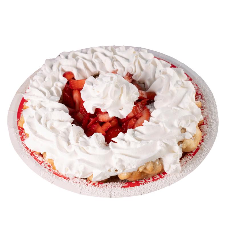 JUMBO FUNNEL CAKE WITH STRAWBERRIES AND WHIPPED CREAM photo