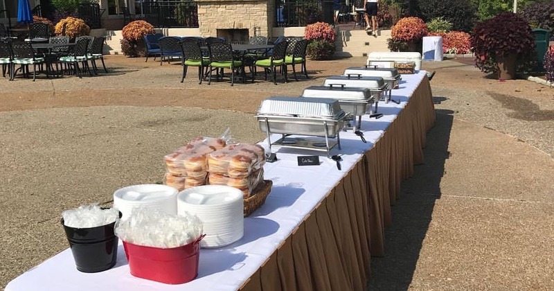 A long open table outside