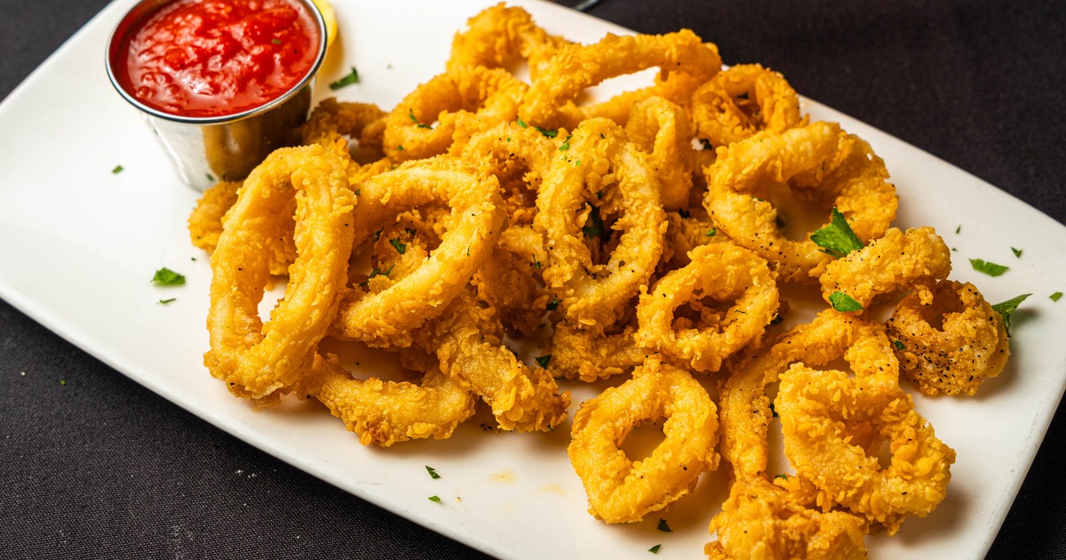 Fried calamari with a side of marinara sauce