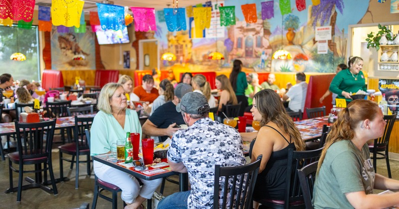 Diner area. interior, party, guests, tables, chairs