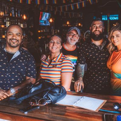 Interior, smiling guests