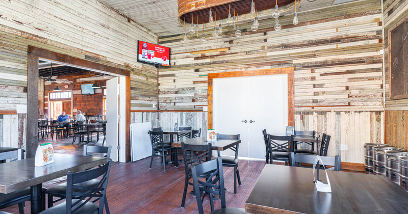 Interior, seating area, tables and chairs