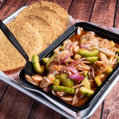 Aguachile served with tostada shells.