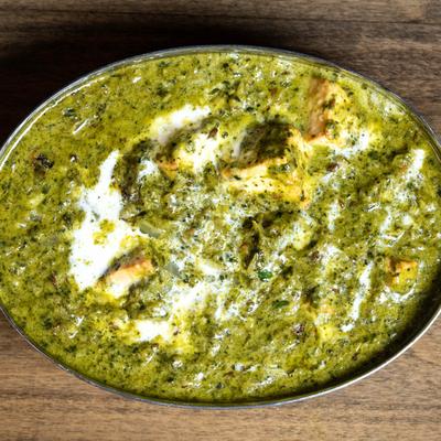Saag Paneer dish, top view.