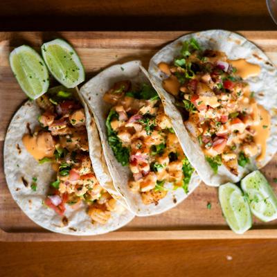 Shrimp tacos, top view.