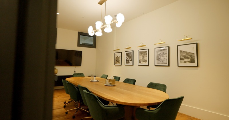 Interior, big oval table for ten people