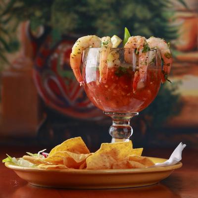 Chips and shrimp cocktail