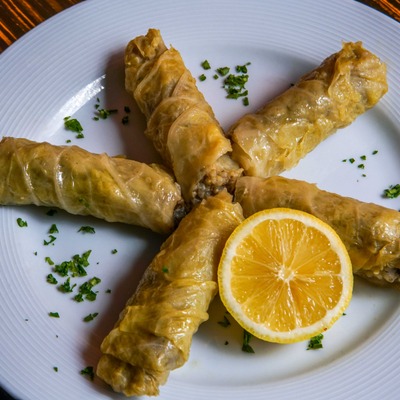 Dolma dish served, top view.